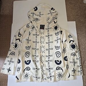 Johnny Was Biya Patterned Cream Hooded Jacket With Pockets Size L
